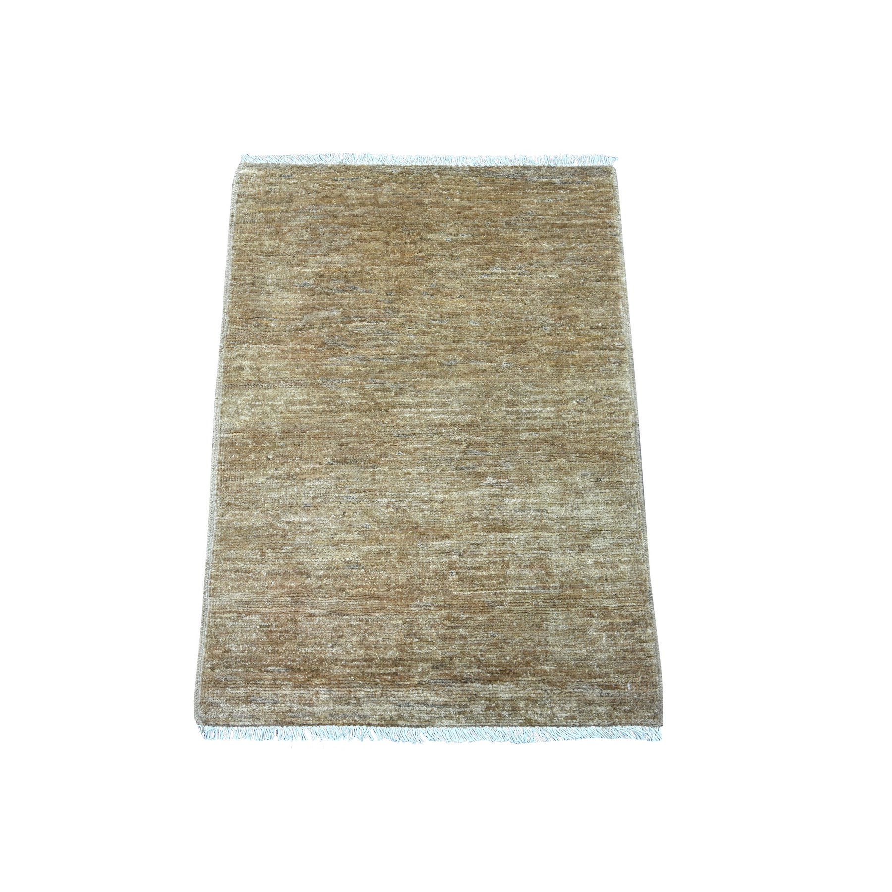 2'1"x2'10" Almond Brown, Plain Solid Pattern, Hand Knotted, Hand Spun Ghazni Wool, Lush and Plush, Mat, Sample, Oriental Rug 